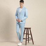 Men Blue Solid Slim Fit Single-Breasted Suit